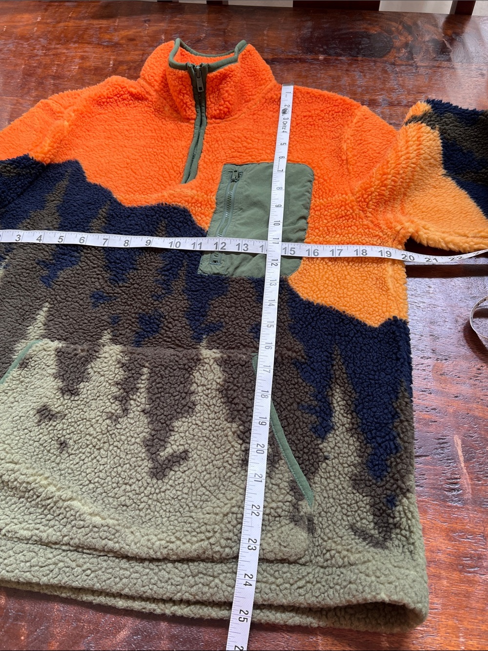 SUN + STONE Men's Terrain Sherpa Fleece Quarter Zip Sweatshirt Green/Orange S - Picture 11 of 13